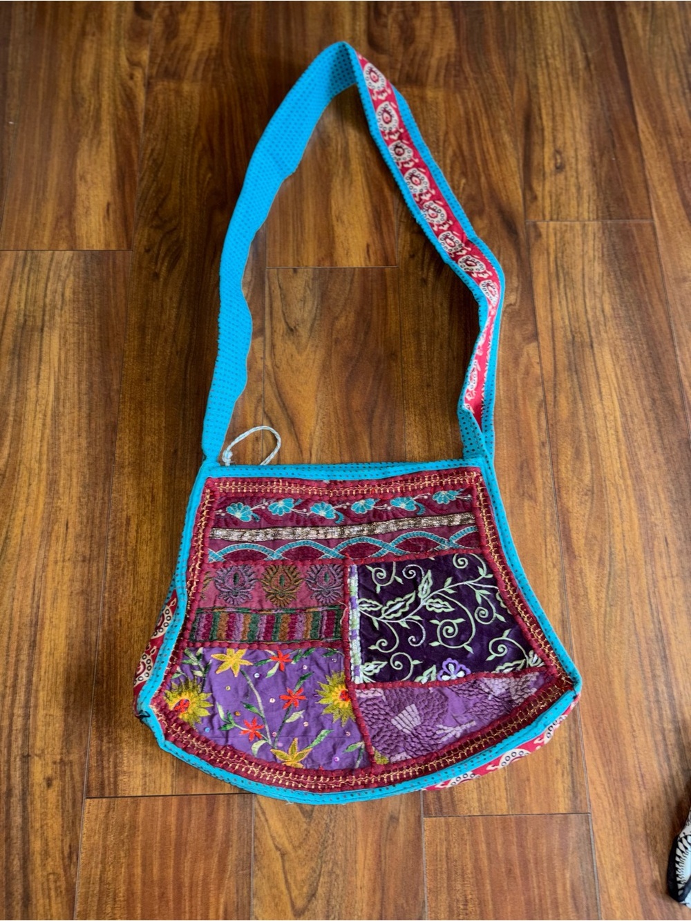 Turquoise & Purple Boho Patchwork Crossbody Bag
